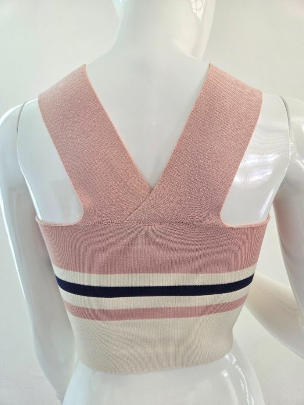 Pink Cream Navy Striped Knit Square Neck Crop Tank Top Size XS - Picture 16 of 16